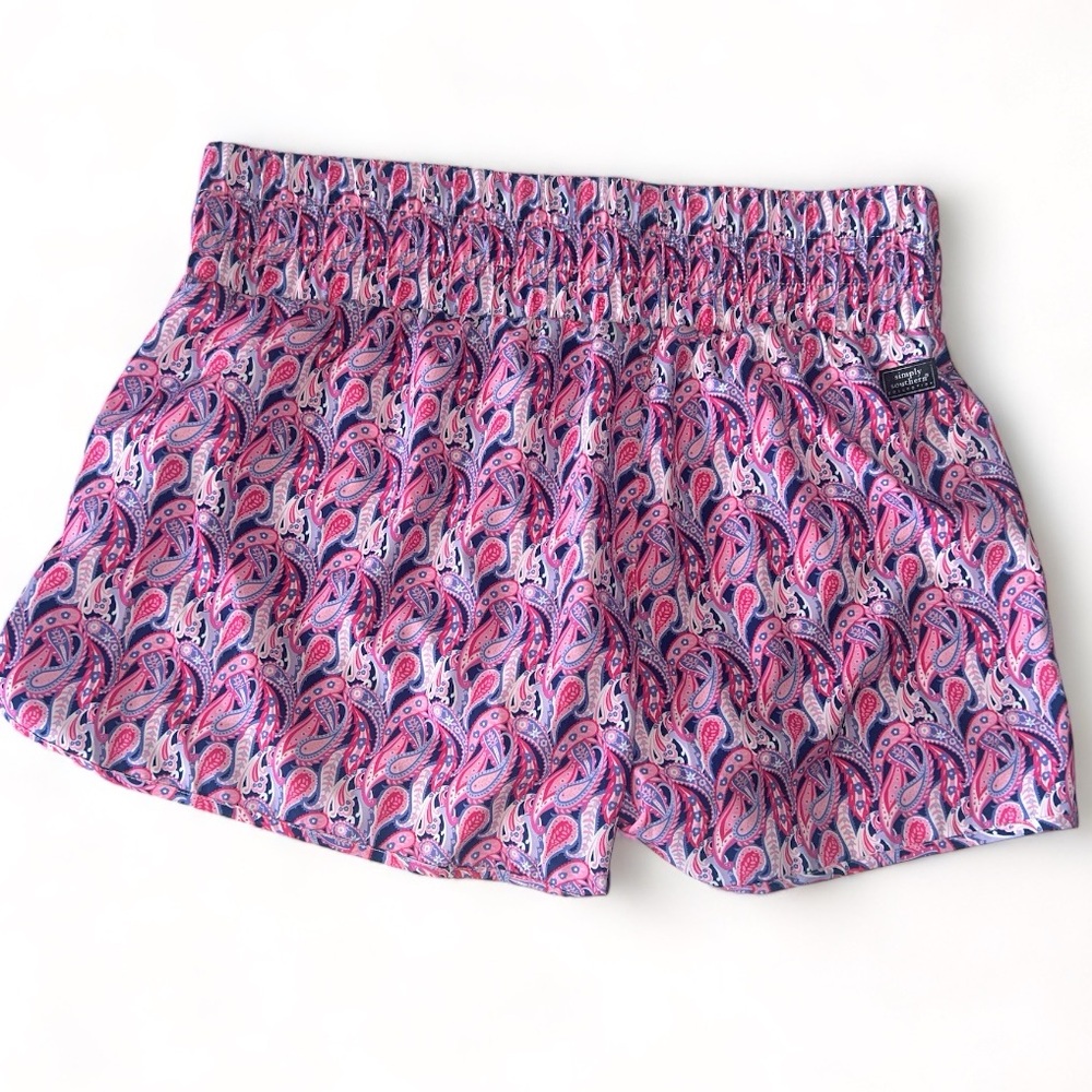 Simply Southern Women's High Waisted Shorts Pink Purple Paisley XXL